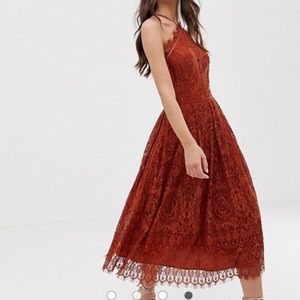 ASOS open back orange lace dress